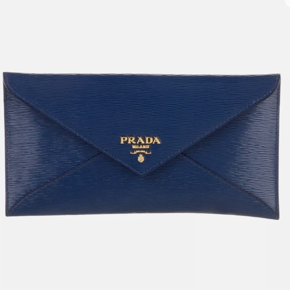 💎Authentic💎PRADA Vitello Move Blue Leather envelope clutch / wallet - Picture 1 of 14